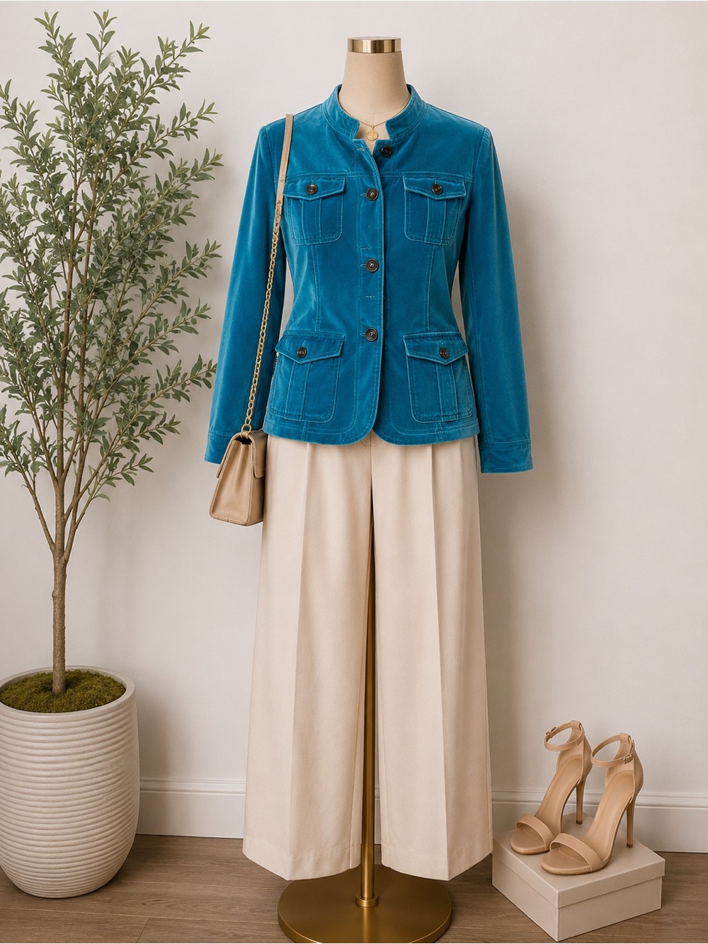 Covington Teal Velvet Bomber Jacket